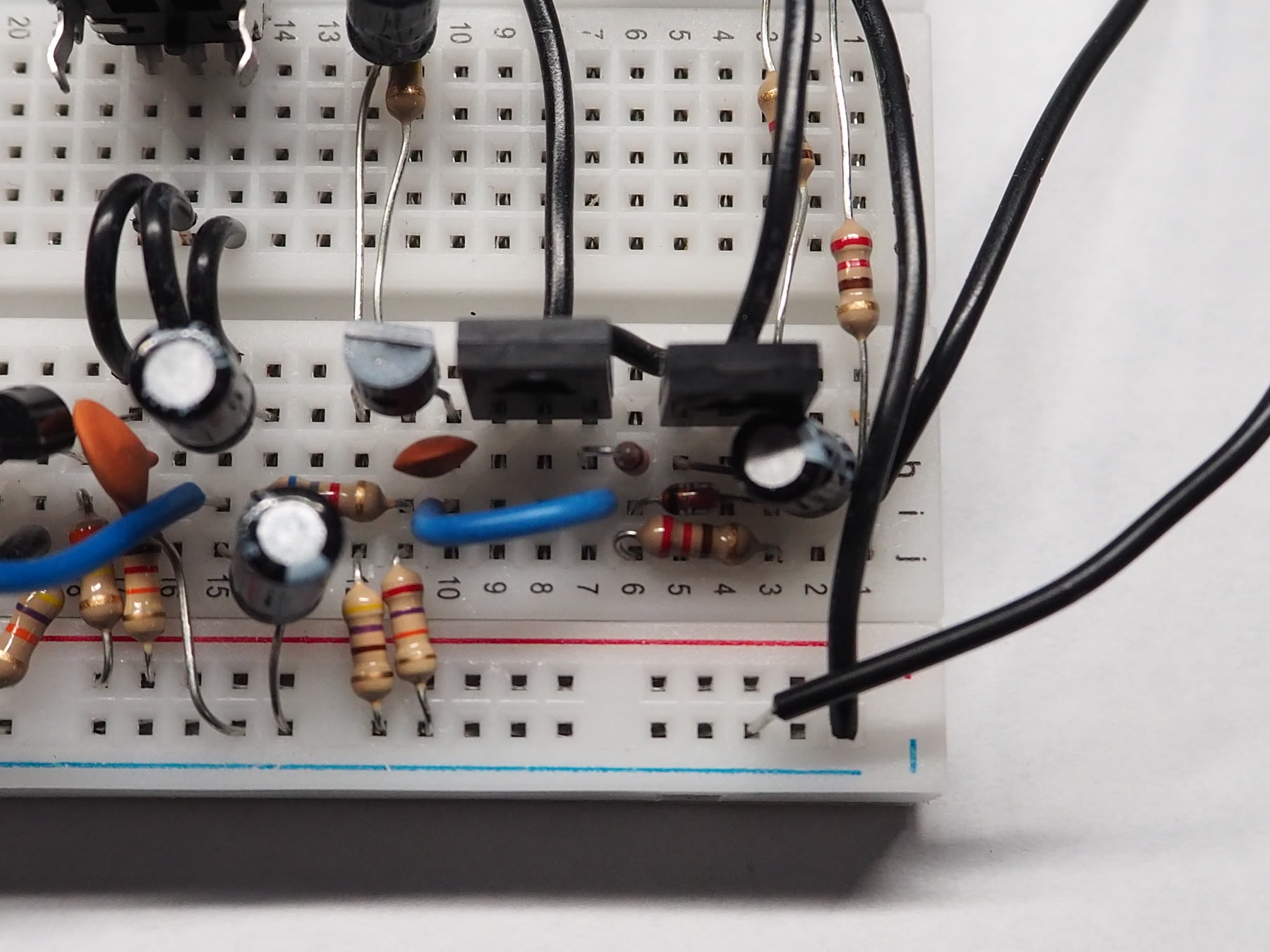 Close-up of the discrete audio driver and output transistors