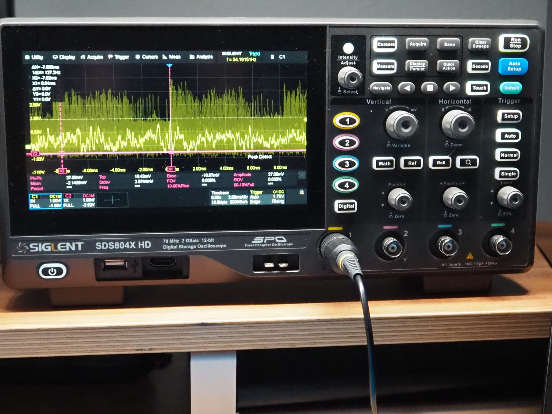 Oscilloscope display captured during receiver testing